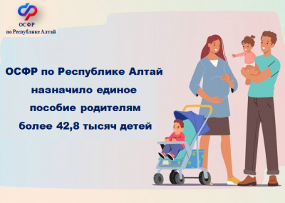 ОСФР по Республике Алтай назначило единое пособие родителям более 42,8 тысяч детей